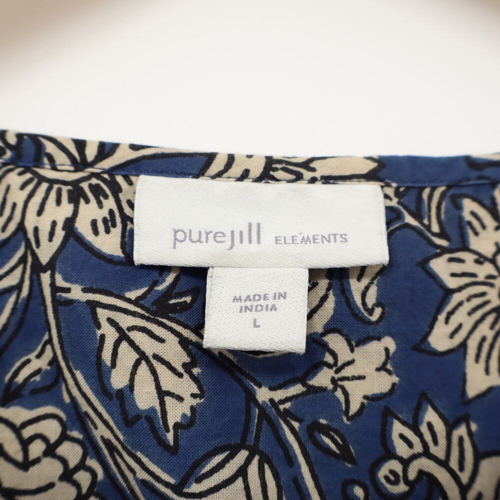 J. Jill Women's Blue/Tan Floral Print Lightweight Button V-Neck Cotton Top Sz L - Picture 3 of 4